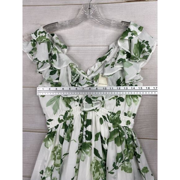 Abercombie & Fitch Dress Sz Small Petite Green Floral Ruffled V Neck - Picture 4 of 11